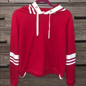 Red and white hoodie